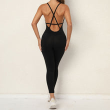 Lade das Bild in den Galerie-Viewer, European and American hip lifting V-neck no embarrassment line yoga fitness jumpsuit open back upturned hip sports jumpsuit dance pants women
