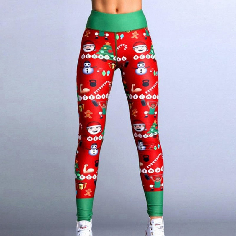 Christmas Leggings Women Sexy High Waist Skinny Leggins Fitness Legging Ladies Printed Workout Leggings Stretch Trousers Pants