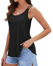 Lade das Bild in den Galerie-Viewer, WNEEDU Weiß Damen Tank Top Sommer Spaghetti Cami Oberteile Ärmellose Rundhalsausschnitt Shirt Blusen Tops Weiß L
