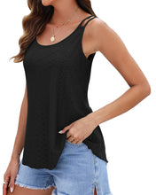 Lade das Bild in den Galerie-Viewer, WNEEDU Weiß Damen Tank Top Sommer Spaghetti Cami Oberteile Ärmellose Rundhalsausschnitt Shirt Blusen Tops Weiß L
