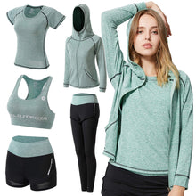 Lade das Bild in den Galerie-Viewer, ODWTMRK Jogginganzug Damen Sport Set Sportbekleidung 5er-Set Trainingsanzug Yoga Kleidung Anzug Laufbekleidung Gym Fitness Set Kleidung(Schwarz-B,M)
