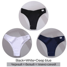 Lade das Bild in den Galerie-Viewer, FINETOO Cotton Brazilian Panties Women Sexy V Waist G-String Underwear Female T-back Underpants M-XL Lady Bikini Panty 3Pcs/set
