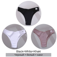 Lade das Bild in den Galerie-Viewer, FINETOO Cotton Brazilian Panties Women Sexy V Waist G-String Underwear Female T-back Underpants M-XL Lady Bikini Panty 3Pcs/set
