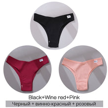 Lade das Bild in den Galerie-Viewer, FINETOO Cotton Brazilian Panties Women Sexy V Waist G-String Underwear Female T-back Underpants M-XL Lady Bikini Panty 3Pcs/set
