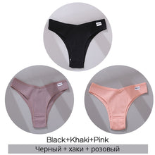 Lade das Bild in den Galerie-Viewer, FINETOO Cotton Brazilian Panties Women Sexy V Waist G-String Underwear Female T-back Underpants M-XL Lady Bikini Panty 3Pcs/set
