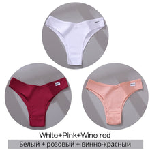 Lade das Bild in den Galerie-Viewer, FINETOO Cotton Brazilian Panties Women Sexy V Waist G-String Underwear Female T-back Underpants M-XL Lady Bikini Panty 3Pcs/set
