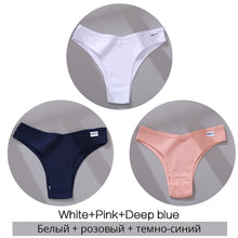 Lade das Bild in den Galerie-Viewer, FINETOO Cotton Brazilian Panties Women Sexy V Waist G-String Underwear Female T-back Underpants M-XL Lady Bikini Panty 3Pcs/set
