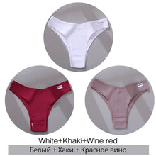 Lade das Bild in den Galerie-Viewer, FINETOO Cotton Brazilian Panties Women Sexy V Waist G-String Underwear Female T-back Underpants M-XL Lady Bikini Panty 3Pcs/set
