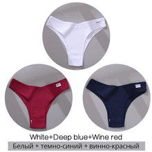 Lade das Bild in den Galerie-Viewer, FINETOO Cotton Brazilian Panties Women Sexy V Waist G-String Underwear Female T-back Underpants M-XL Lady Bikini Panty 3Pcs/set
