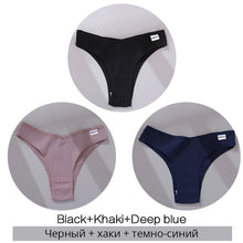 Lade das Bild in den Galerie-Viewer, FINETOO Cotton Brazilian Panties Women Sexy V Waist G-String Underwear Female T-back Underpants M-XL Lady Bikini Panty 3Pcs/set
