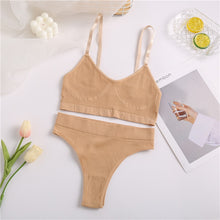 Lade das Bild in den Galerie-Viewer, FINETOO Seamless Tanks Tops Panties Set Female Underwear Wireless Bra Crop Top Women Low-rise Underpants Soft Bralette Lingerie
