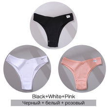 Lade das Bild in den Galerie-Viewer, FINETOO Cotton Brazilian Panties Women Sexy V Waist G-String Underwear Female T-back Underpants M-XL Lady Bikini Panty 3Pcs/set
