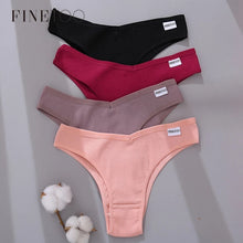 Lade das Bild in den Galerie-Viewer, FINETOO Cotton Brazilian Panties Women Sexy V Waist G-String Underwear Female T-back Underpants M-XL Lady Bikini Panty 3Pcs/set
