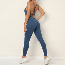 Lade das Bild in den Galerie-Viewer, European and American hip lifting V-neck no embarrassment line yoga fitness jumpsuit open back upturned hip sports jumpsuit dance pants women
